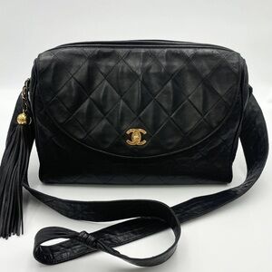 Chanel Vintage Black Lambskin Quilted Tassel Crossbody Bag Gold CC Camera Bag